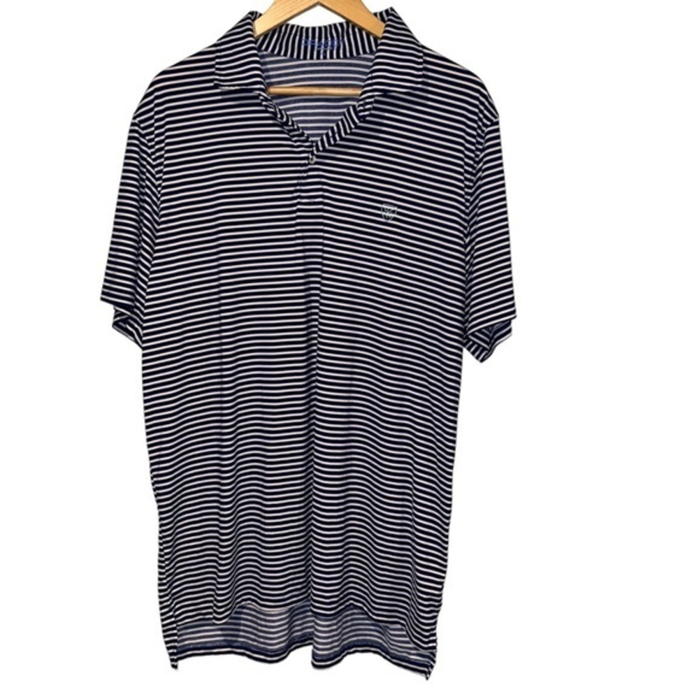 B. Draddy‎ Sport Mens XL Navy Blue White Striped Golf Polo Shirt #52